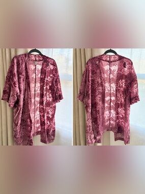 Vintage Y2K Arizona Jean Co Plum Burnout Velvet Robe XL XXL Sheer Floral